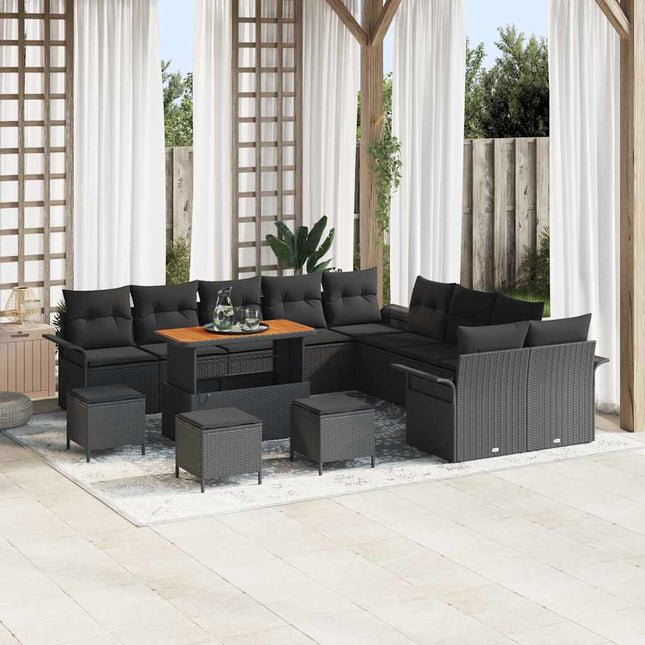 Havesofa Sæt med pude 14 pcs Sort polyrattan