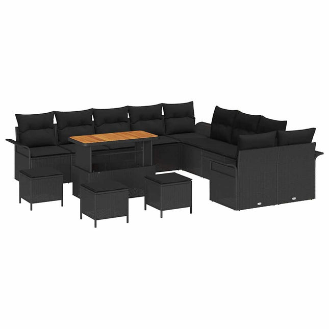 Havesofa Sæt med pude 14 pcs Sort polyrattan