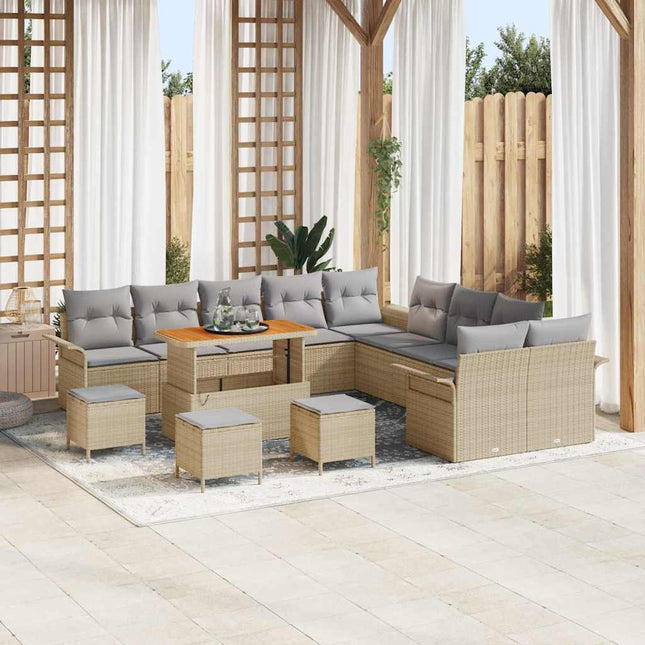 Havesofa Sæt med pude 14 pcs Beige polyrattan