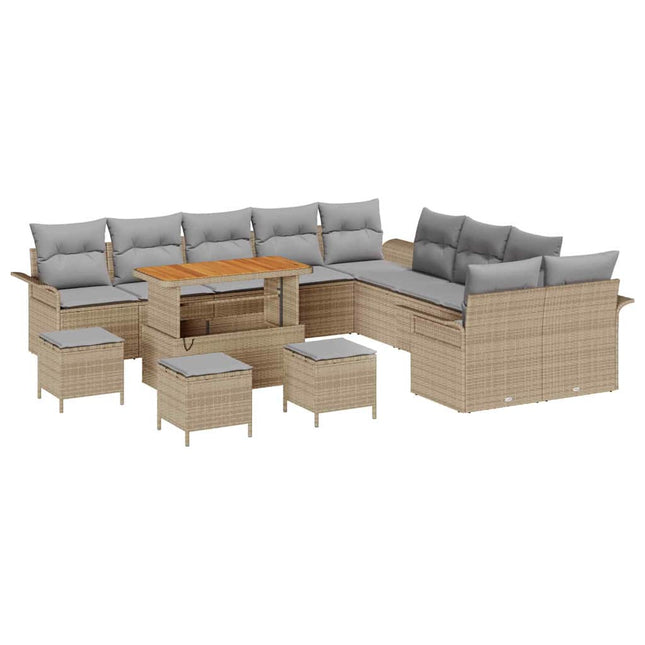 Havesofa Sæt med pude 14 pcs Beige polyrattan