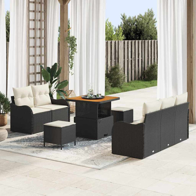 Havesofa Sæt med pude 8 pcs Sort polyrattan