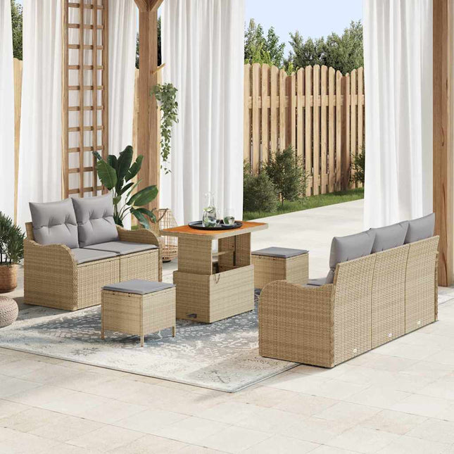 Havesofa Sæt med pude 8 pcs Beige polyrattan