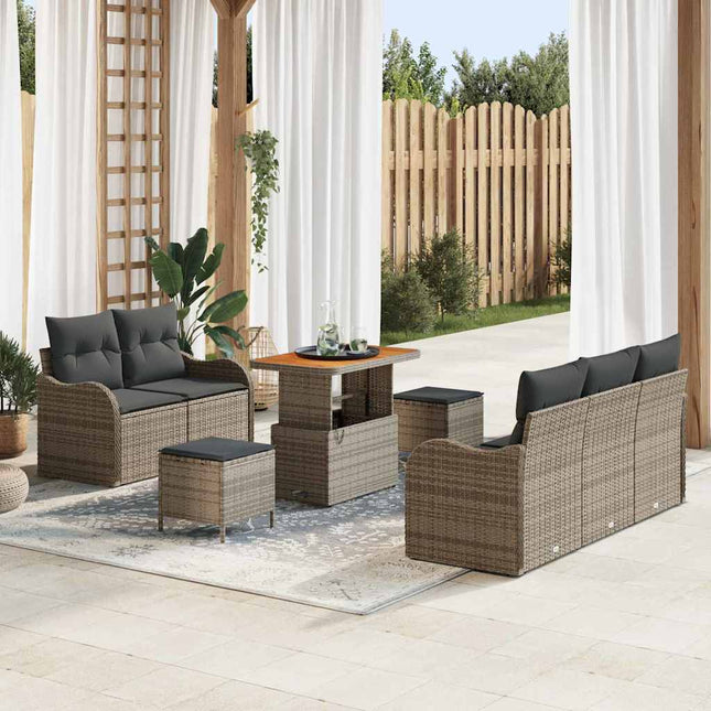 Havesofa Sæt med pude 8 pcs Grå polyrattan