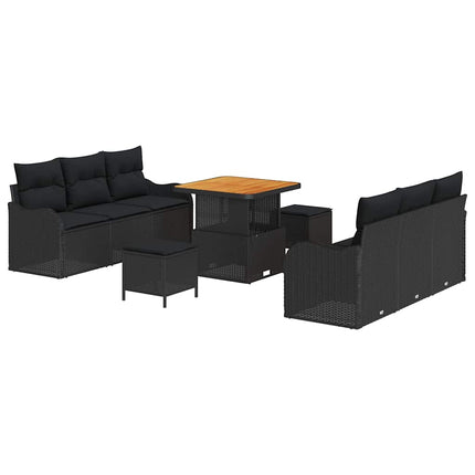 Havesofa Sæt med pude 9 pcs Sort polyrattan