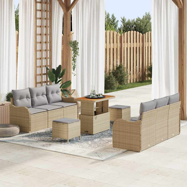 Havesofa Sæt med pude 9 pcs Beige polyrattan