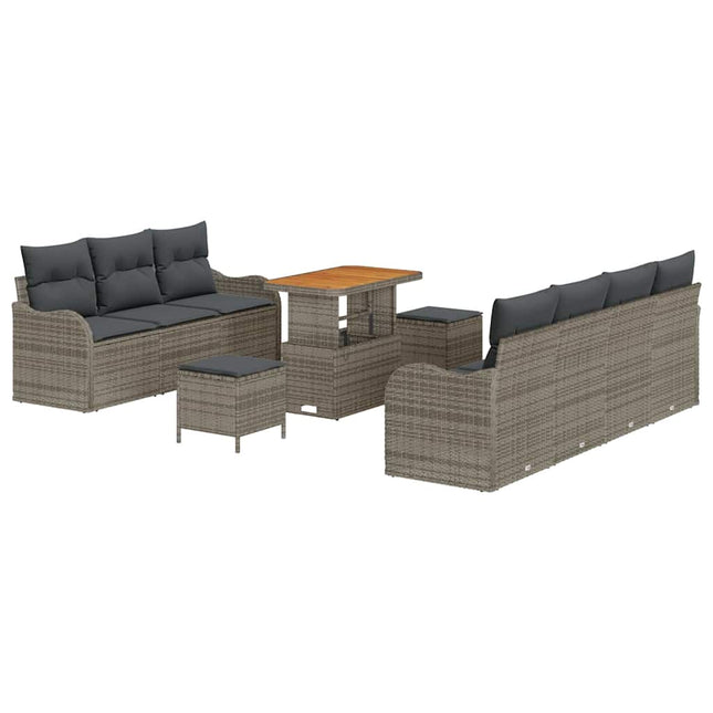 Havesofa Sæt med pude 10 pcs Grå polyrattan