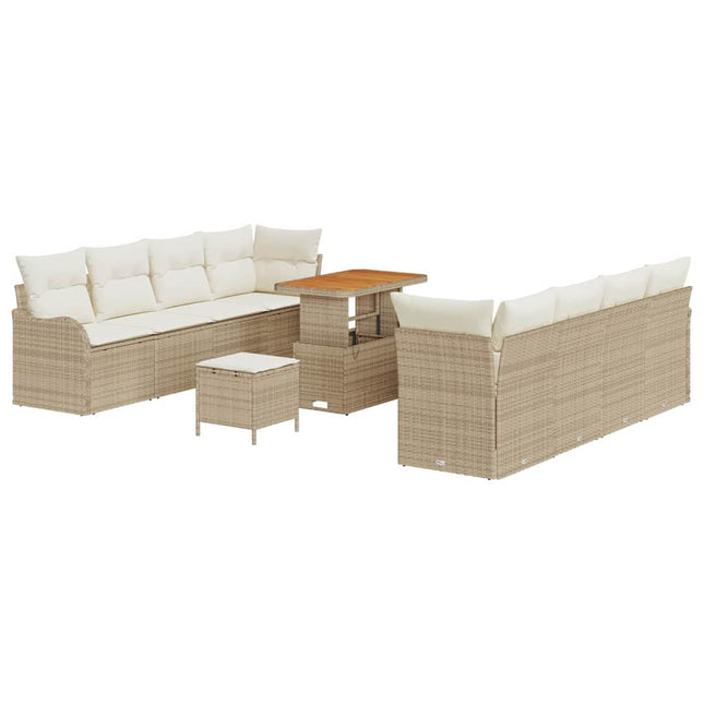 Havesofa Sæt med pude 11 pcs Beige polyrattan