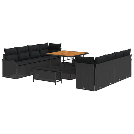 Havesofa Sæt med pude 11 pcs Sort polyrattan