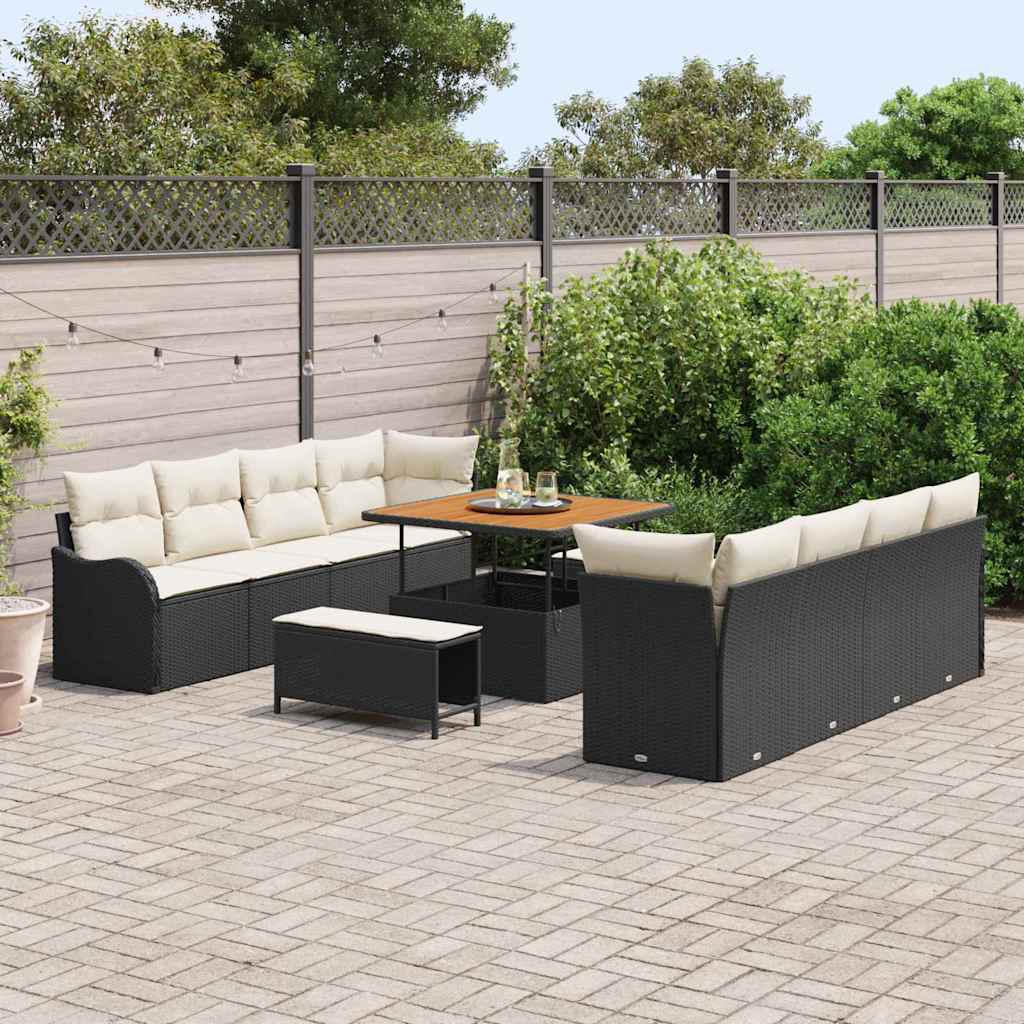 Havesofa Sæt med pude 11 pcs Sort polyrattan