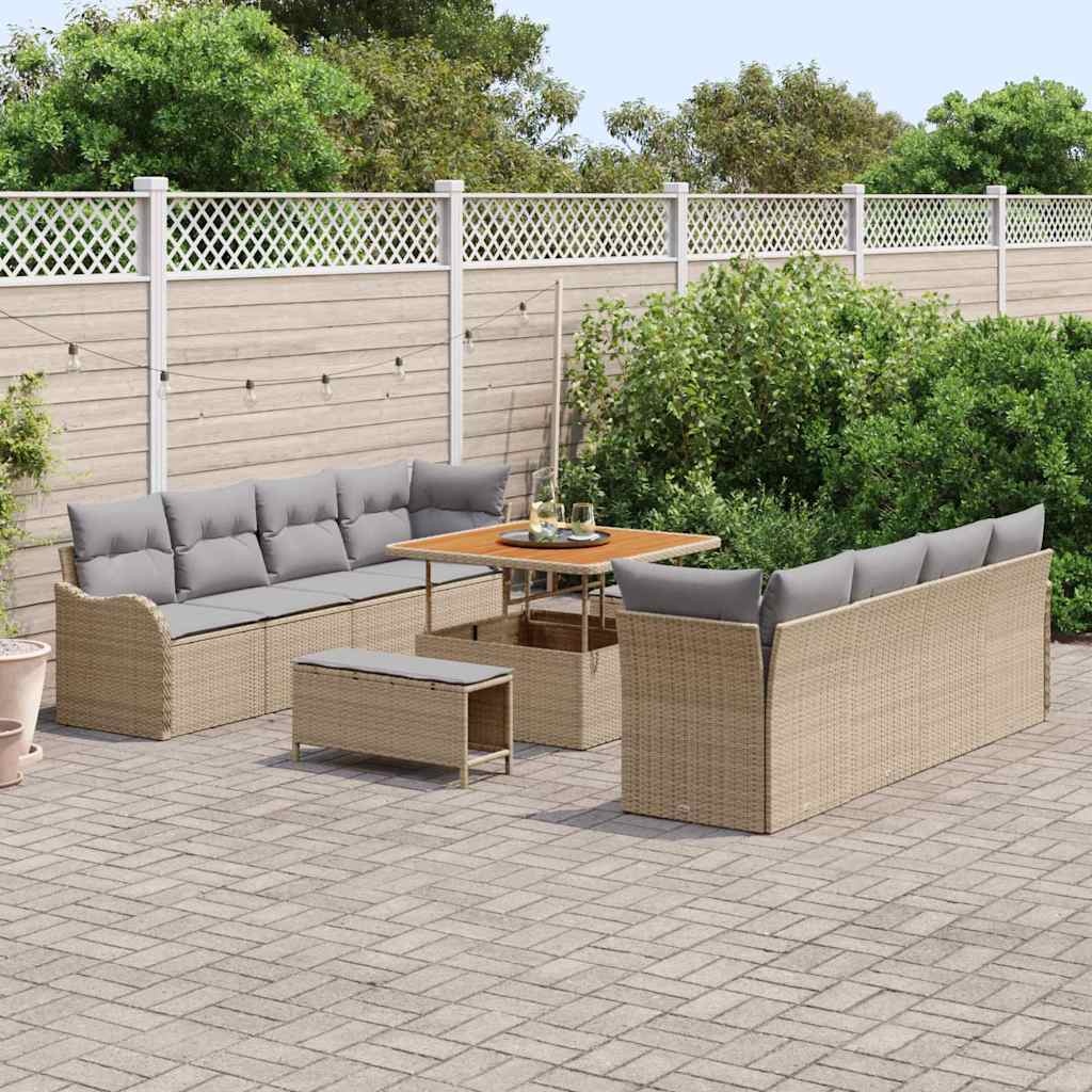 Havesofa Sæt med pude 11 pcs Beige polyrattan
