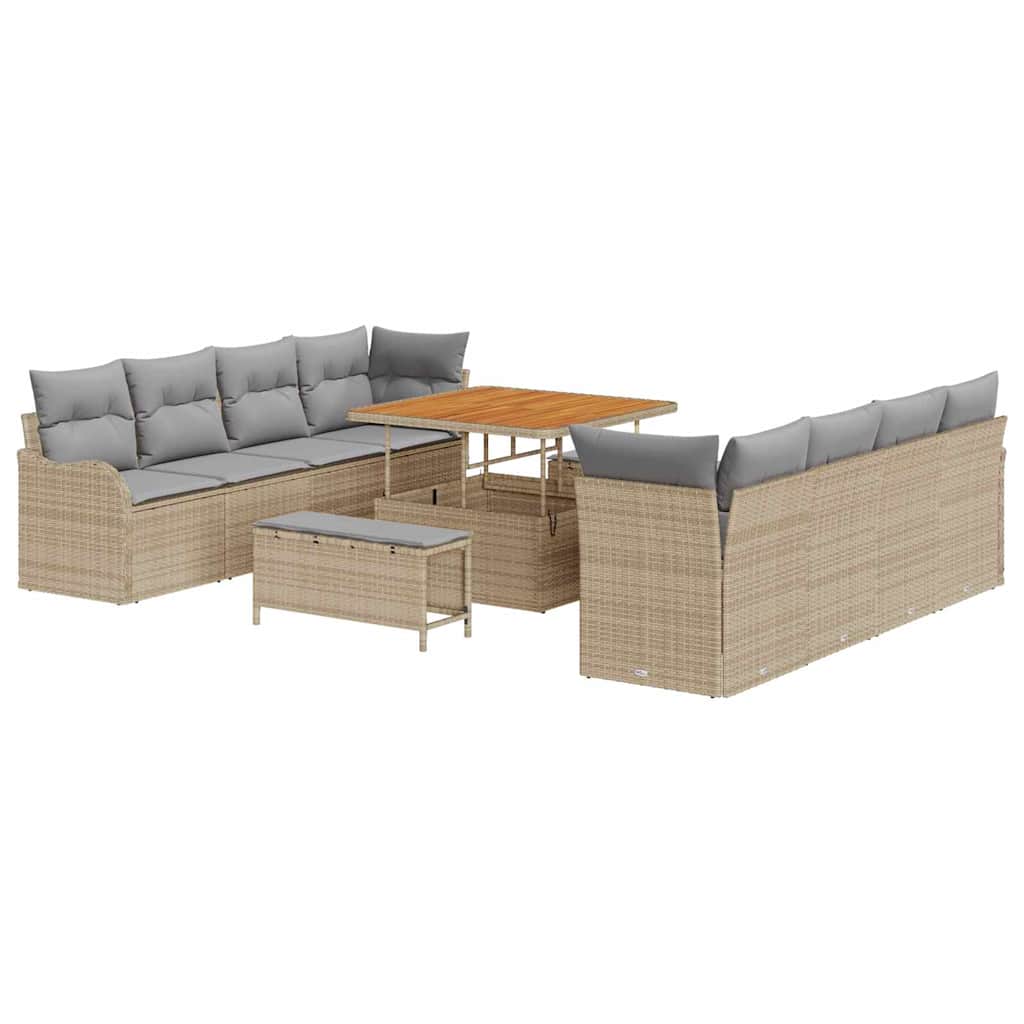 Havesofa Sæt med pude 11 pcs Beige polyrattan