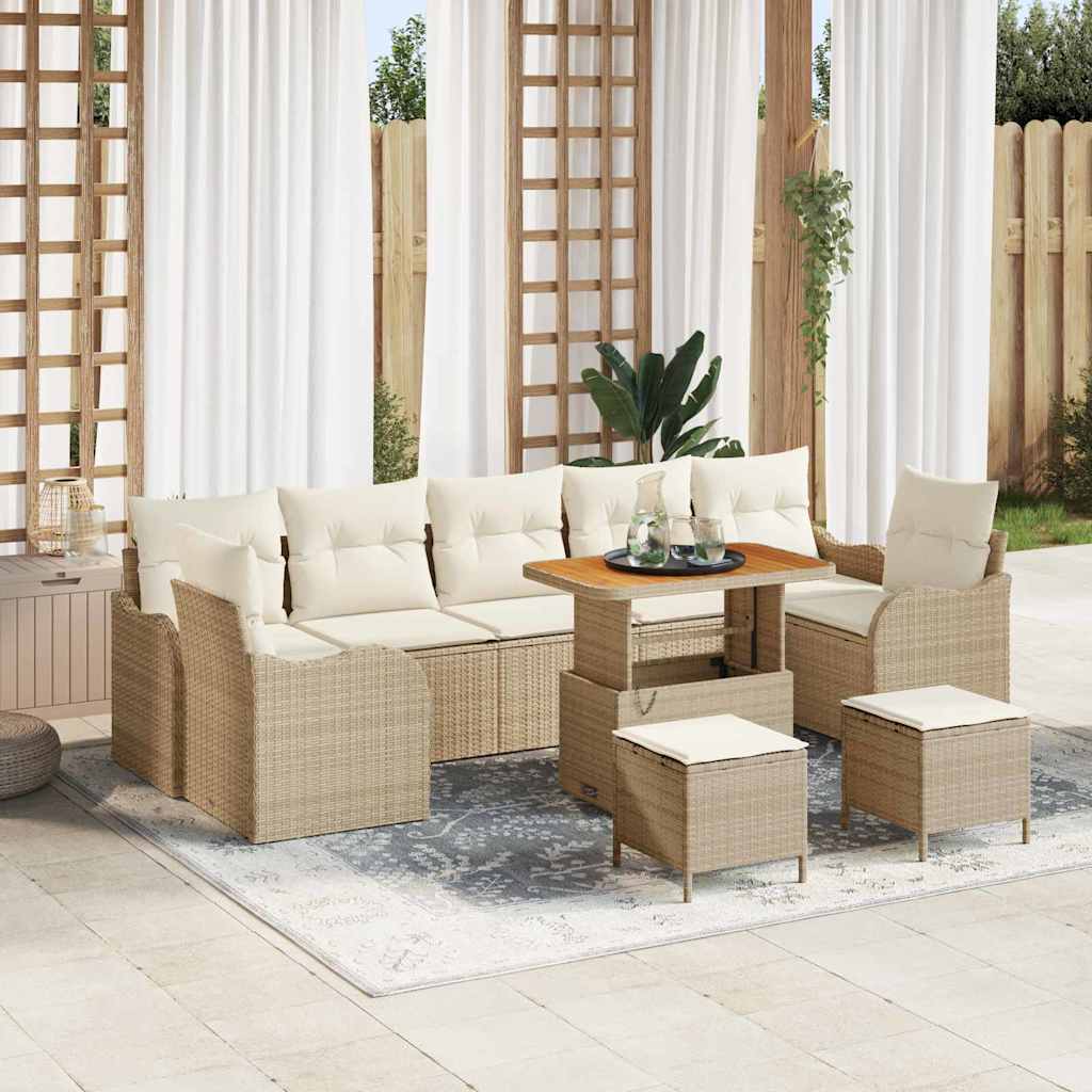 Havesofa Sæt med pude 10 pcs Beige polyrattan