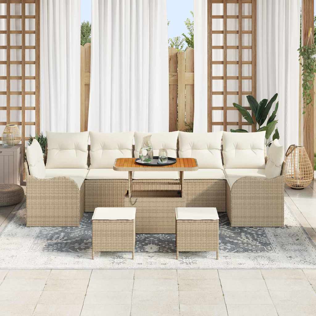 Havesofa Sæt med pude 10 pcs Beige polyrattan
