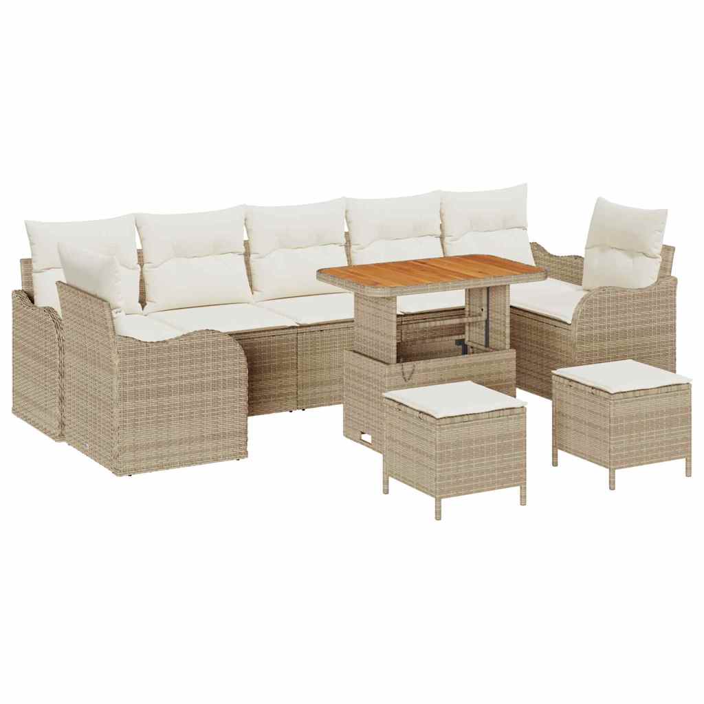 Havesofa Sæt med pude 10 pcs Beige polyrattan
