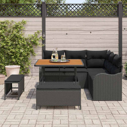 Havesofa Sæt med pude 8 pcs Sort polyrattan