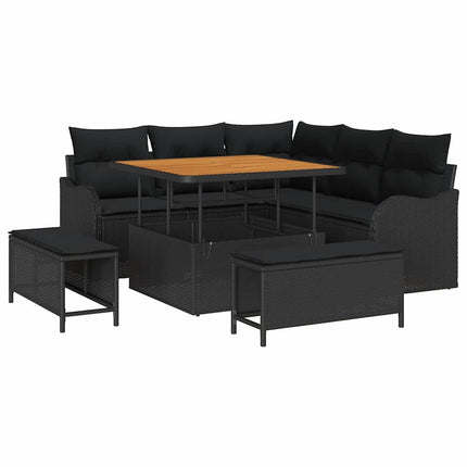 Havesofa Sæt med pude 8 pcs Sort polyrattan