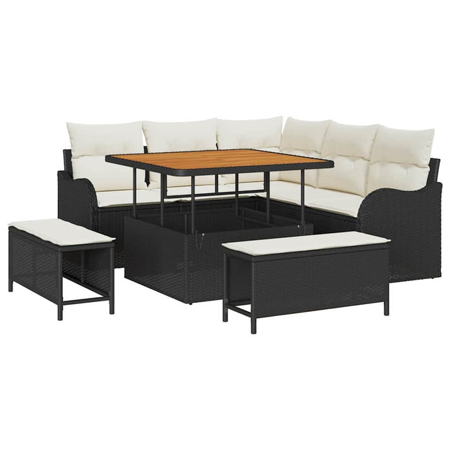 Havesofa Sæt 8 stk. Sort polyrattan