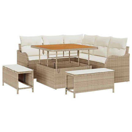 Havesofa Sæt med pude 8 pcs Beige polyrattan