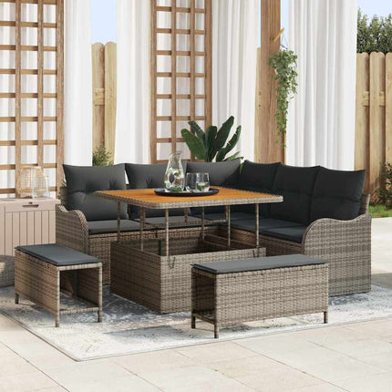 Havesofa Sæt med pude 8 pcs Grå polyrattan