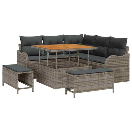 Havesofa Sæt med pude 8 pcs Grå polyrattan