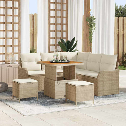 Havesofa Sæt med pude 8 pcs Beige polyrattan