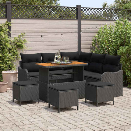 Havesofa Sæt med pude 9 pcs Sort polyrattan