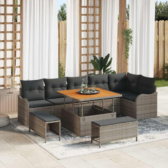 Havesofa Sæt 9 stk. Grå polyrattan
