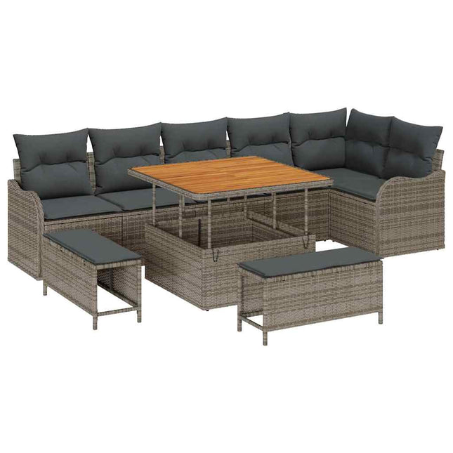 Havesofa Sæt 9 stk. Grå polyrattan