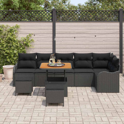 Havesofa Sæt 9 stk. Sort polyrattan