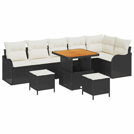 Havesofa Sæt med pude 9 pcs Sort polyrattan