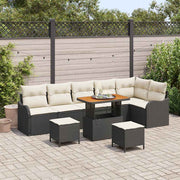 Havesofa Sæt med pude 9 pcs Sort polyrattan