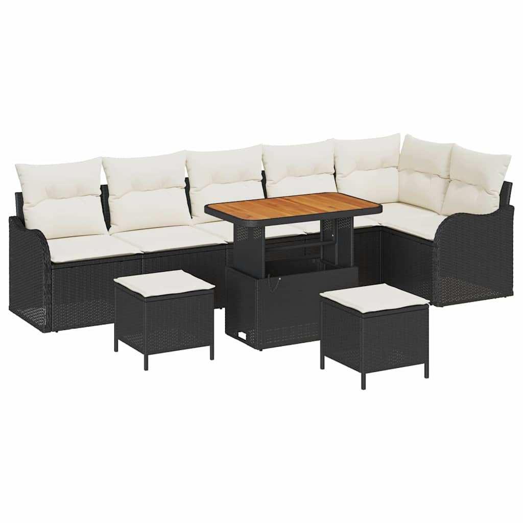 Havesofa Sæt med pude 9 pcs Sort polyrattan