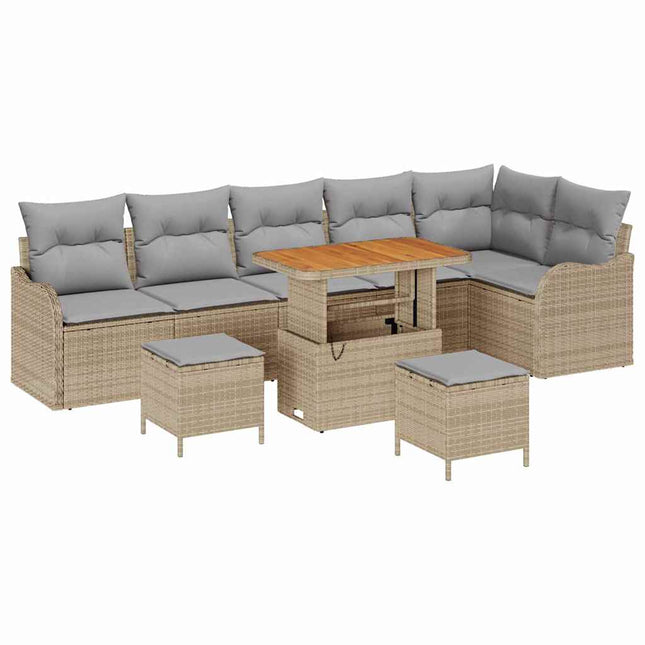 Havesofa Sæt med pude 9 pcs Beige polyrattan