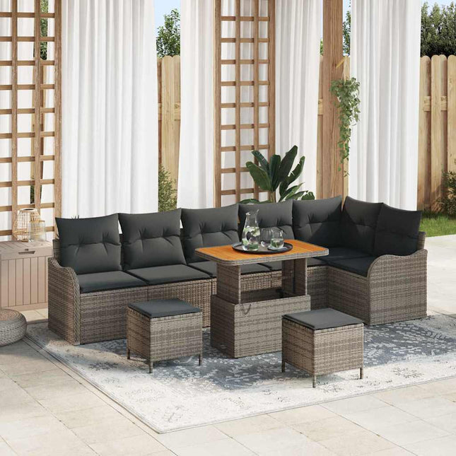 Havesofa Sæt med pude 9 pcs Grå polyrattan
