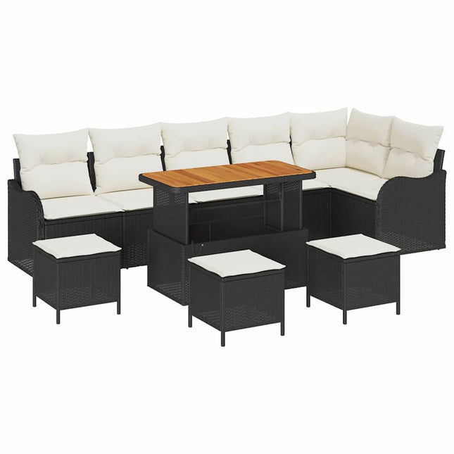 Havesofa Sæt med pude 10 pcs Sort polyrattan