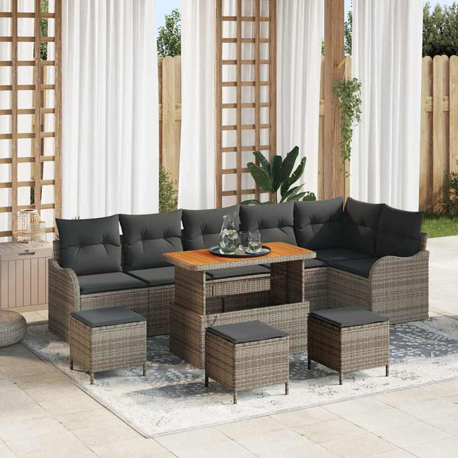 Havesofa Sæt med pude 10 pcs Grå polyrattan