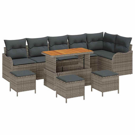 Havesofa Sæt med pude 10 pcs Grå polyrattan