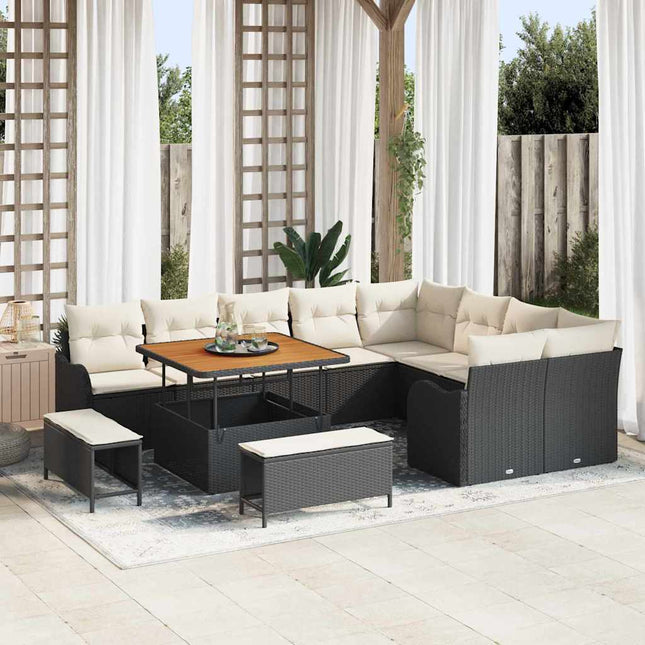 Havesofa Sæt med pude 12 pcs Sort polyrattan