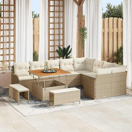 Havesofa Sæt med pude 12 pcs Beige polyrattan