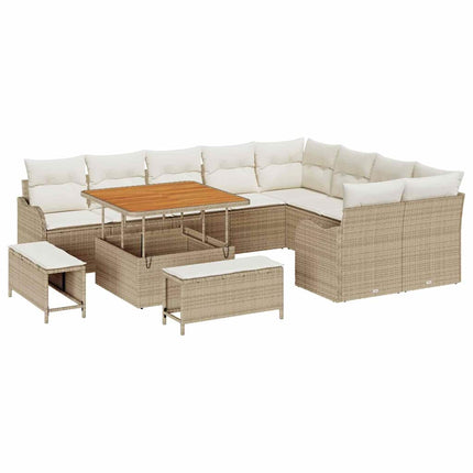 Havesofa Sæt med pude 12 pcs Beige polyrattan