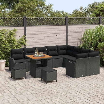 Havesofa Sæt med pude 12 pcs Sort polyrattan
