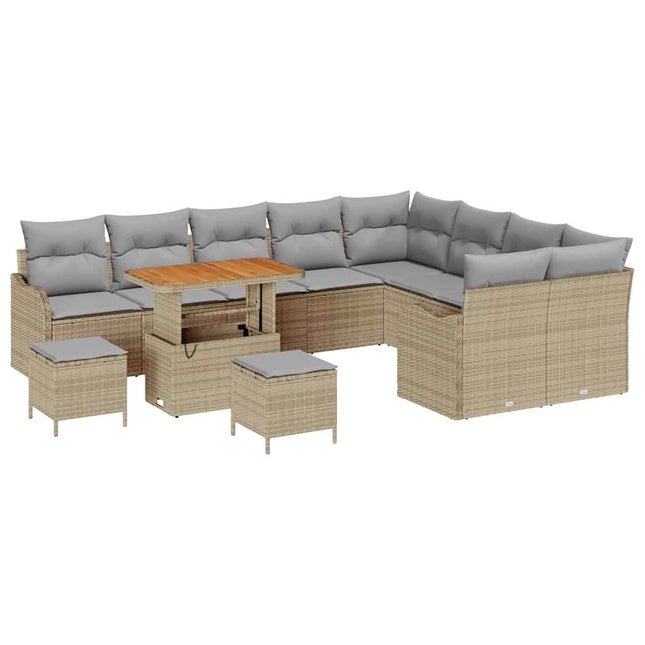 Havesofa Sæt med pude 12 pcs Beige polyrattan