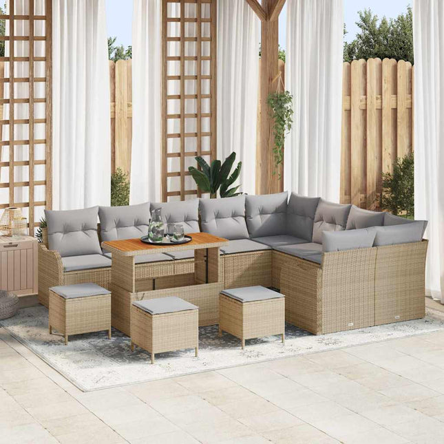 Havesofa Sæt med pude 13 pcs Beige polyrattan