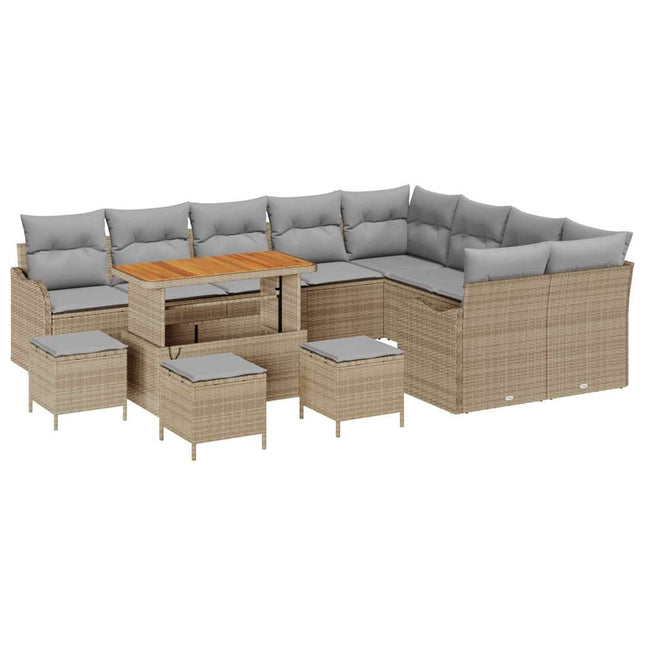 Havesofa Sæt med pude 13 pcs Beige polyrattan