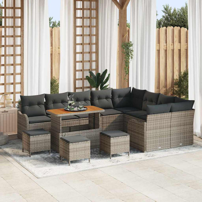 Havesofa Sæt med pude 13 pcs Grå polyrattan