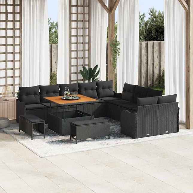 Havesofa Sæt 13 pcs Sort polyrattan