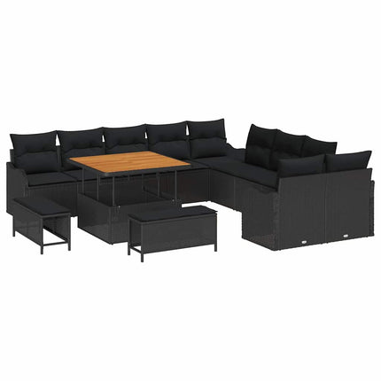 Havesofa Sæt 13 pcs Sort polyrattan