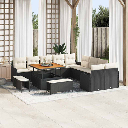Havesofa Sæt med pude 13 pcs Sort polyrattan