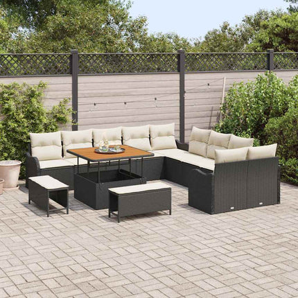Havesofa Sæt med pude 13 pcs Sort polyrattan