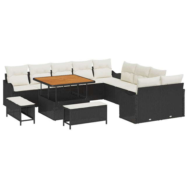 Havesofa Sæt med pude 13 pcs Sort polyrattan